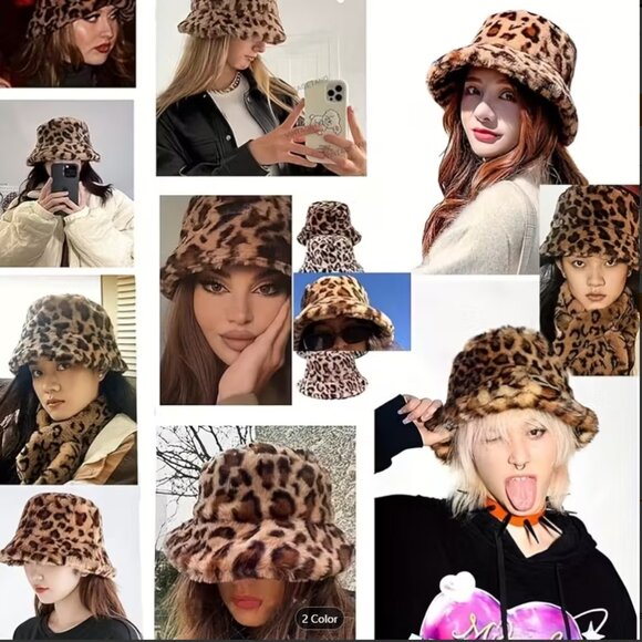 NWOT Leopard Print Plush Bucket Hat – Adjustable, Lightweight & Cozy - Picture 3 of 4